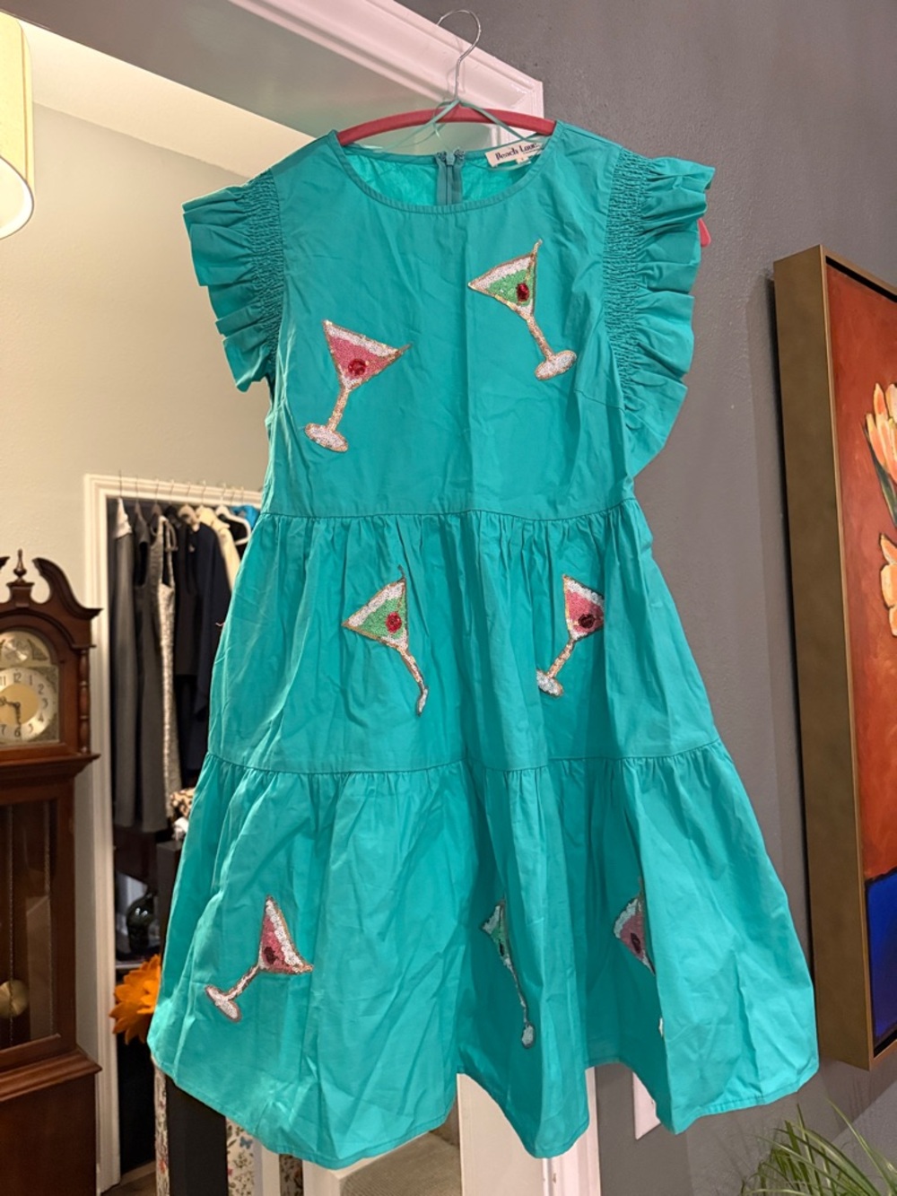 Peach Love California Teal Tiered Party Dress with Cocktail Embroidery